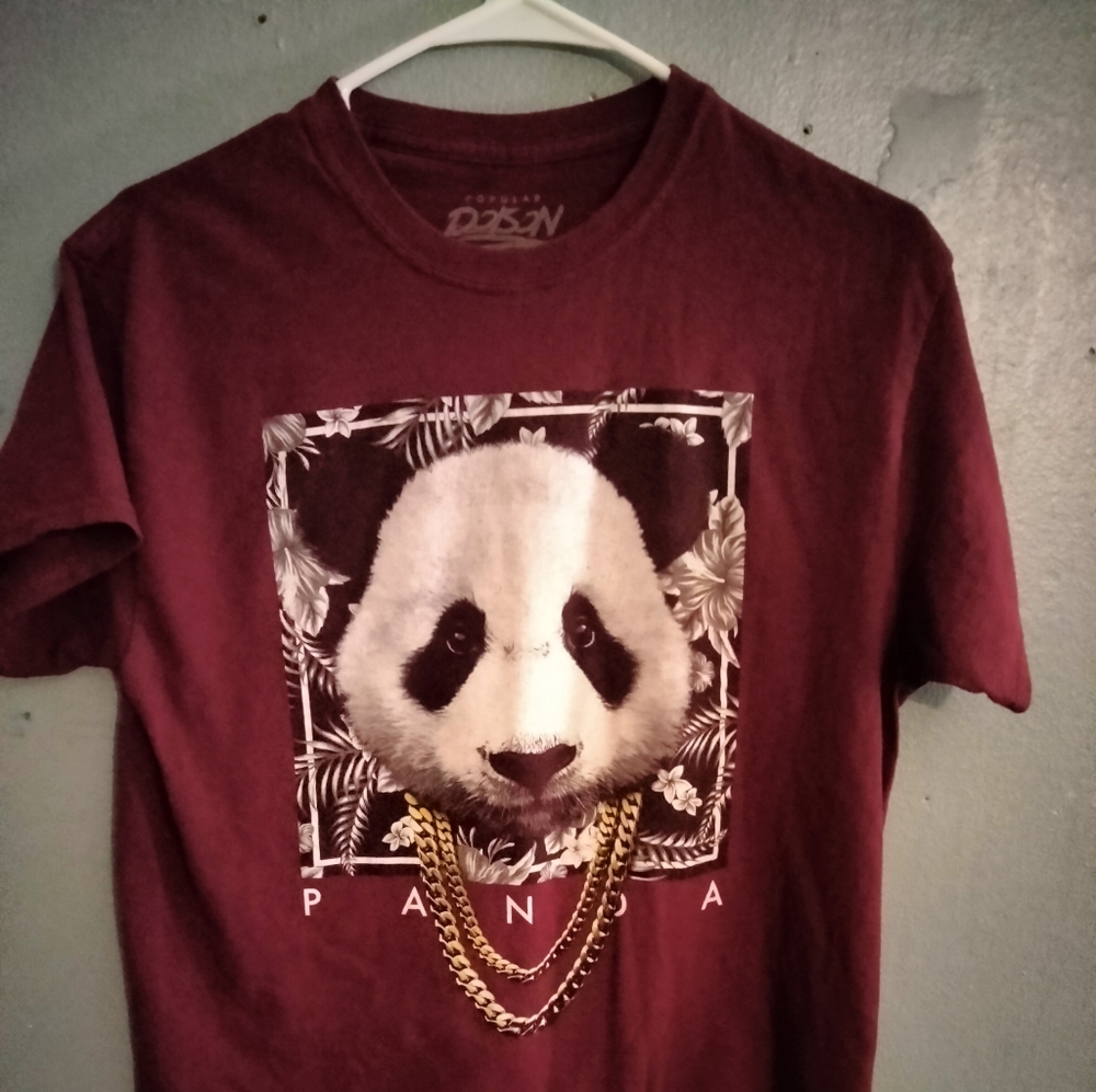 Youth Girls Popular Poison Brand Panda Shirt.. Sz Medium Burgundy and multicol